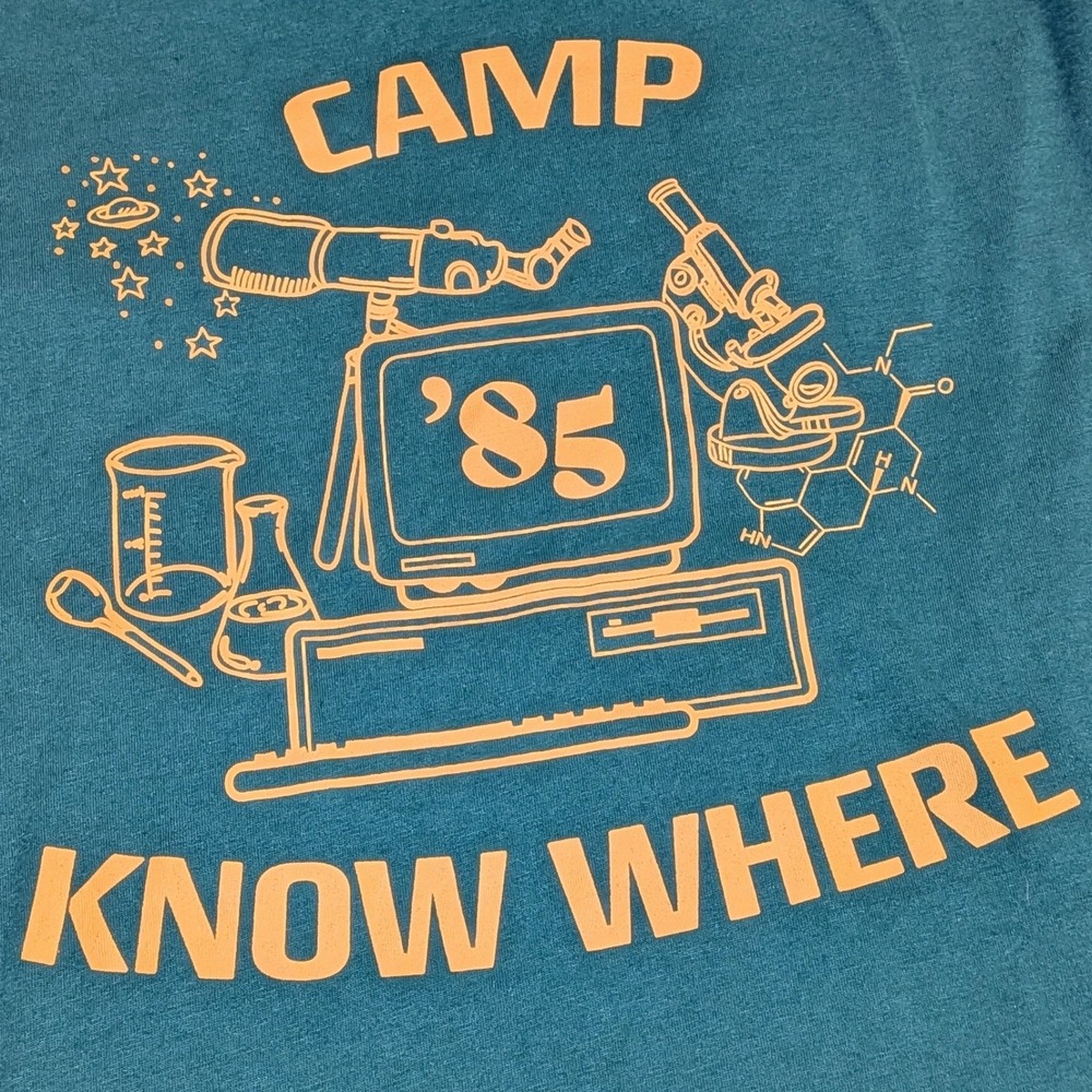 Stranger Things Camp Know Where 85‎ Ringer T-Shirt Large Green Yellow Netflix - Picture 6 of 8